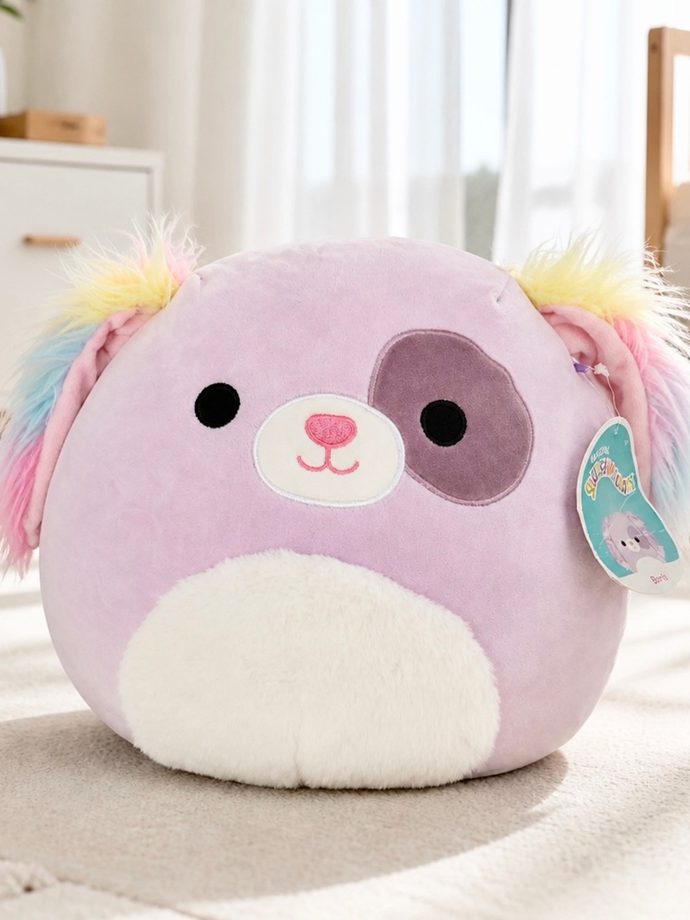 Squishmallows Barb the Dog Pastel Purple Plush with Rainbow Ears 12”
